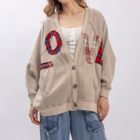 Bluevelvet Love Plaid Print Patch Button Down Loose Fit Cardigan - Picture 5 of 6